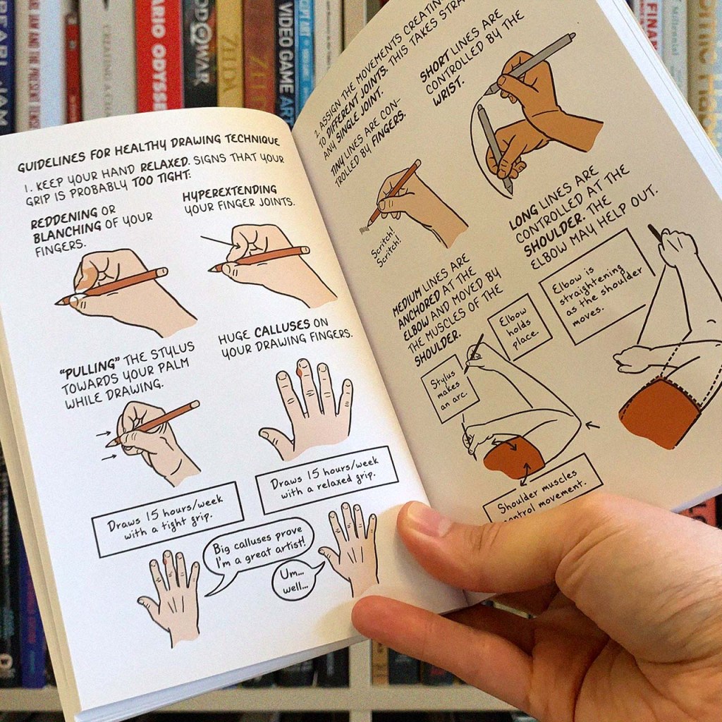 Here, we see guidelines for healthy drawing techniques from author/illustrator Kriota Willberg’s book 'Draw Stronger'.
