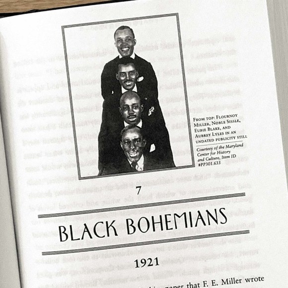 In this photo from ‘Footnotes’ by author and historian Caseen Gaines we see Flornoy Miller, Noble Sissle, Eubie Black and Aubrey Lyles posing for a still together.