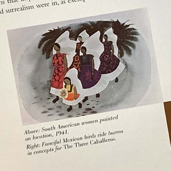 This page from John Canemaker's book 'The Art And Flair Of Mary Blair' features a watercolor painting by Mary Blair showing a procession of a South American girl and four women, painted on location in 1941.