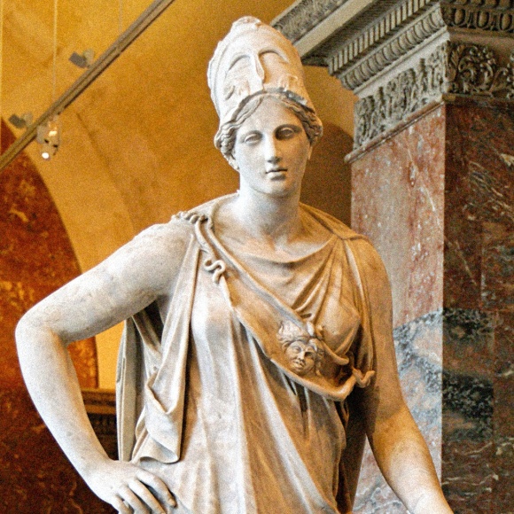 A photo of the marble “Mattei Athena” statue at the Louvre.