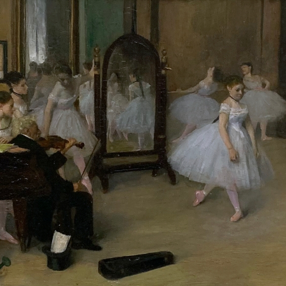 The 1870 oil painting "The Dancing Class“ by French Impressionist Edgar Degas depicts a ballet class at the Paris Opera.