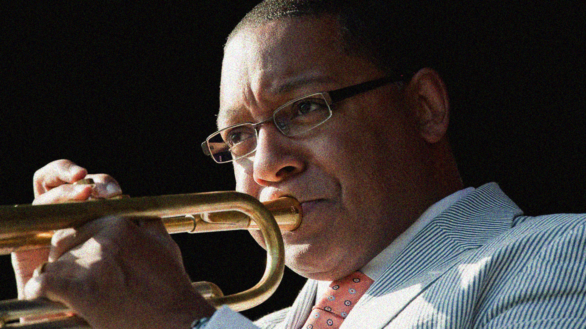 Wynton Marsalis playing the trumpet at the Oskar Schindler Performing Arts Center Seventh Annual Jazz Festival in 2009.